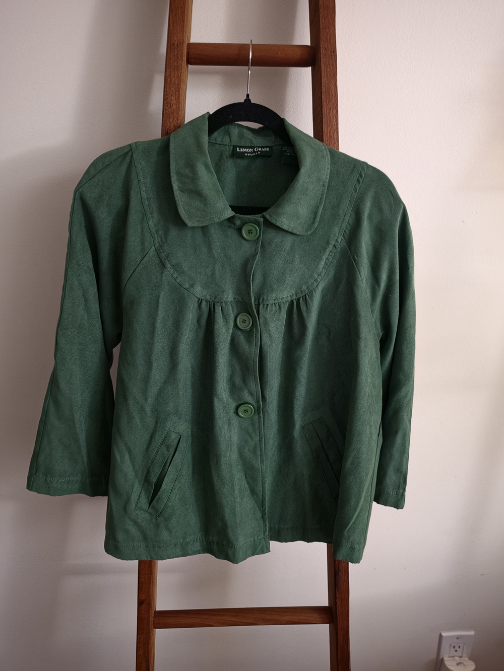 Lemon Grass Green Rounded-Collar Pea Coat Jacket